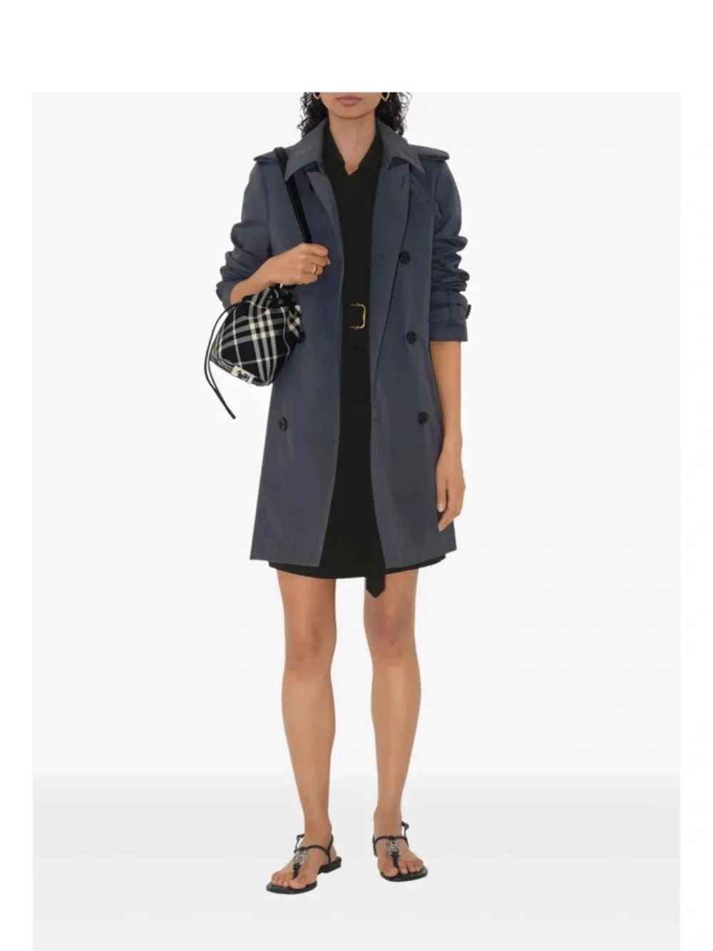 Burberry Navy Double-Breasted Short Trench Coat - Picture 5 of 15